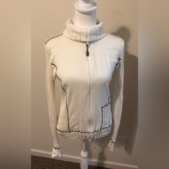 Athleta Cream Zip Up Mock Neck Fitted Jacket Large - Picture 1 of 8